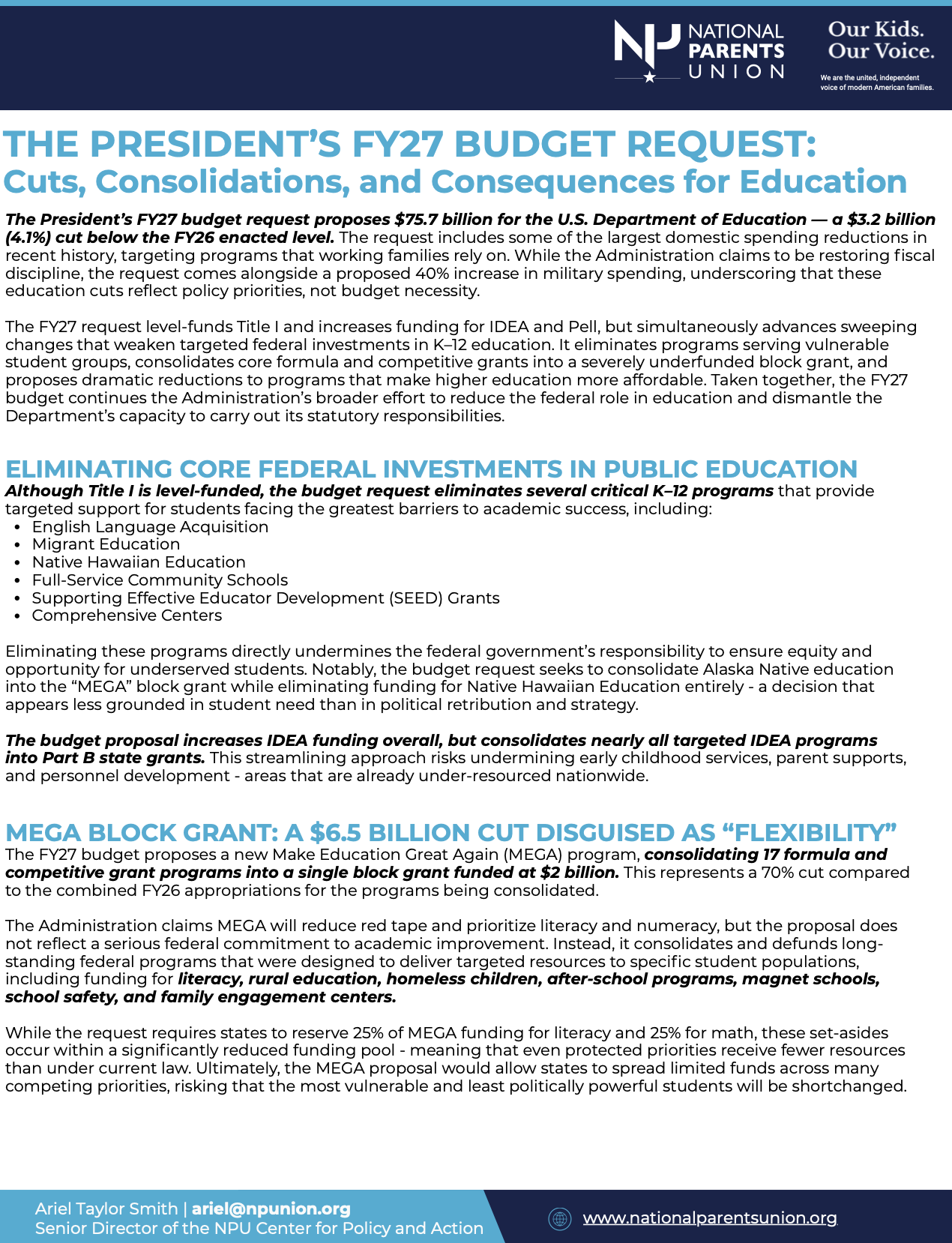 FY27 President's Budget Request